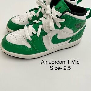 Air Jordan 1 Mid Green and White Sneakers